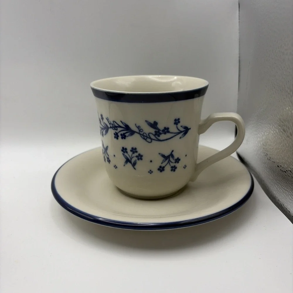 4 Sango Provence 260 Bouquet Blue Coffee Tea Cups & Saucers French Country Set